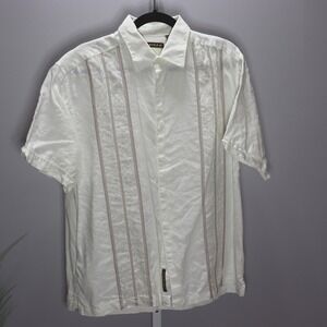 Cubavera Button Up Shirt Mens Large White Linen Embroidered Guayabera